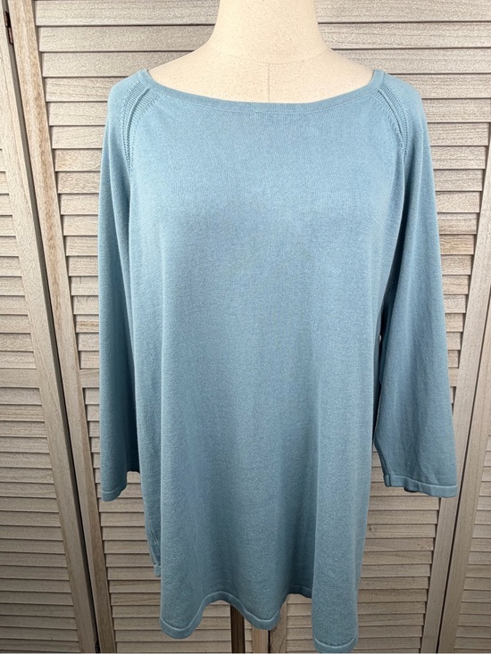JEANNE PIERRE Sweaters - JEANNE PIERRE (Woman) Blue (Nigella Haze) 3/4 Sleeve Cotton Boat Neck Sweater-2X